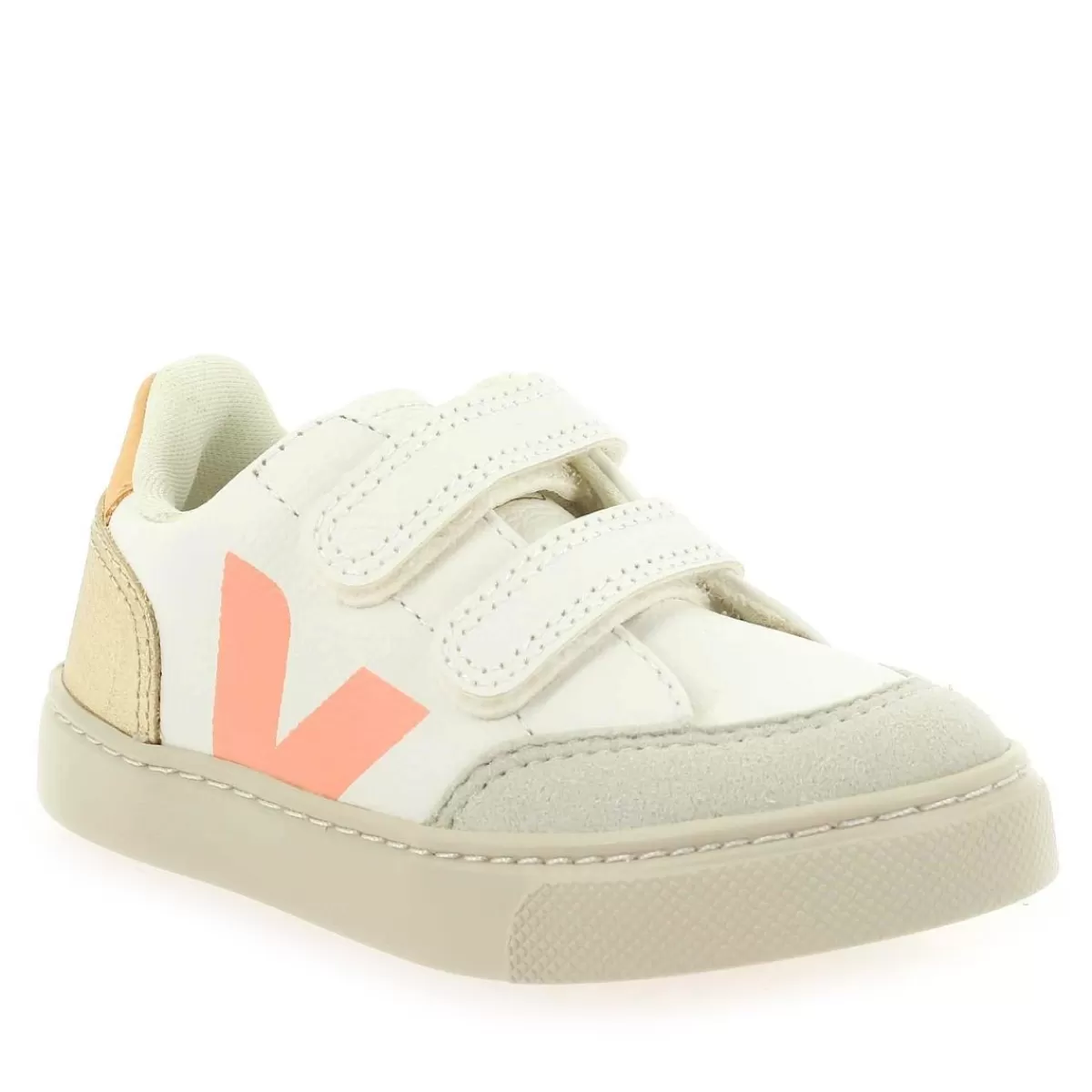 Veja Basket | Small V12 Velcro - Blanc Platine