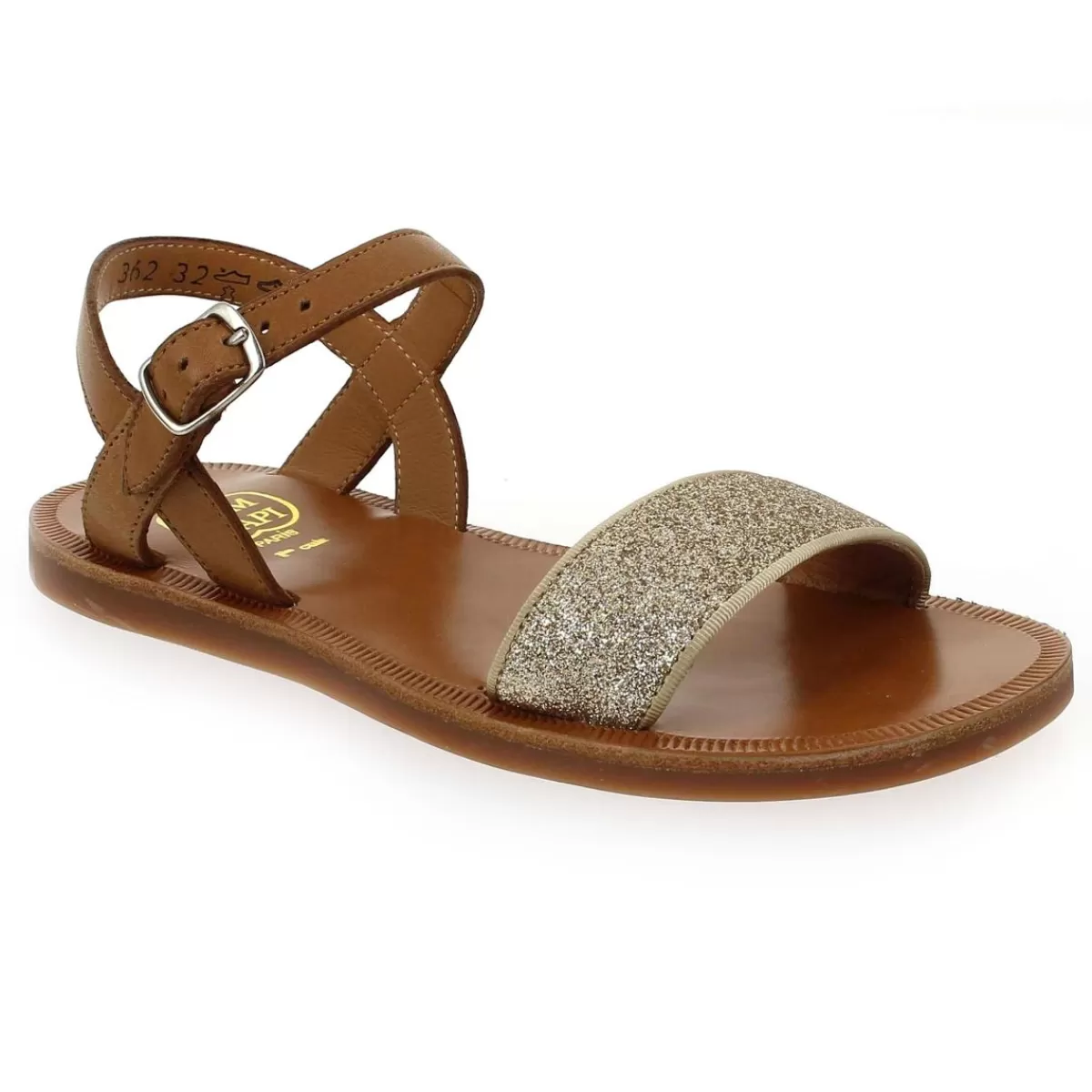 Pom d'api Sandale | Plagette Buckle Tao - Camel Or