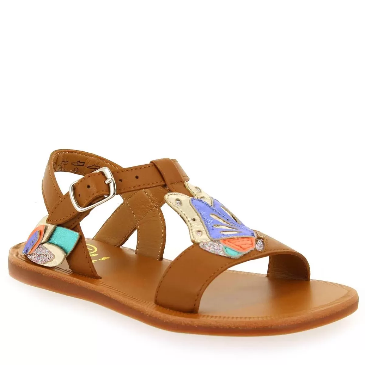 Pom d'api Sandale | Plagette Papillon - Camel Multi