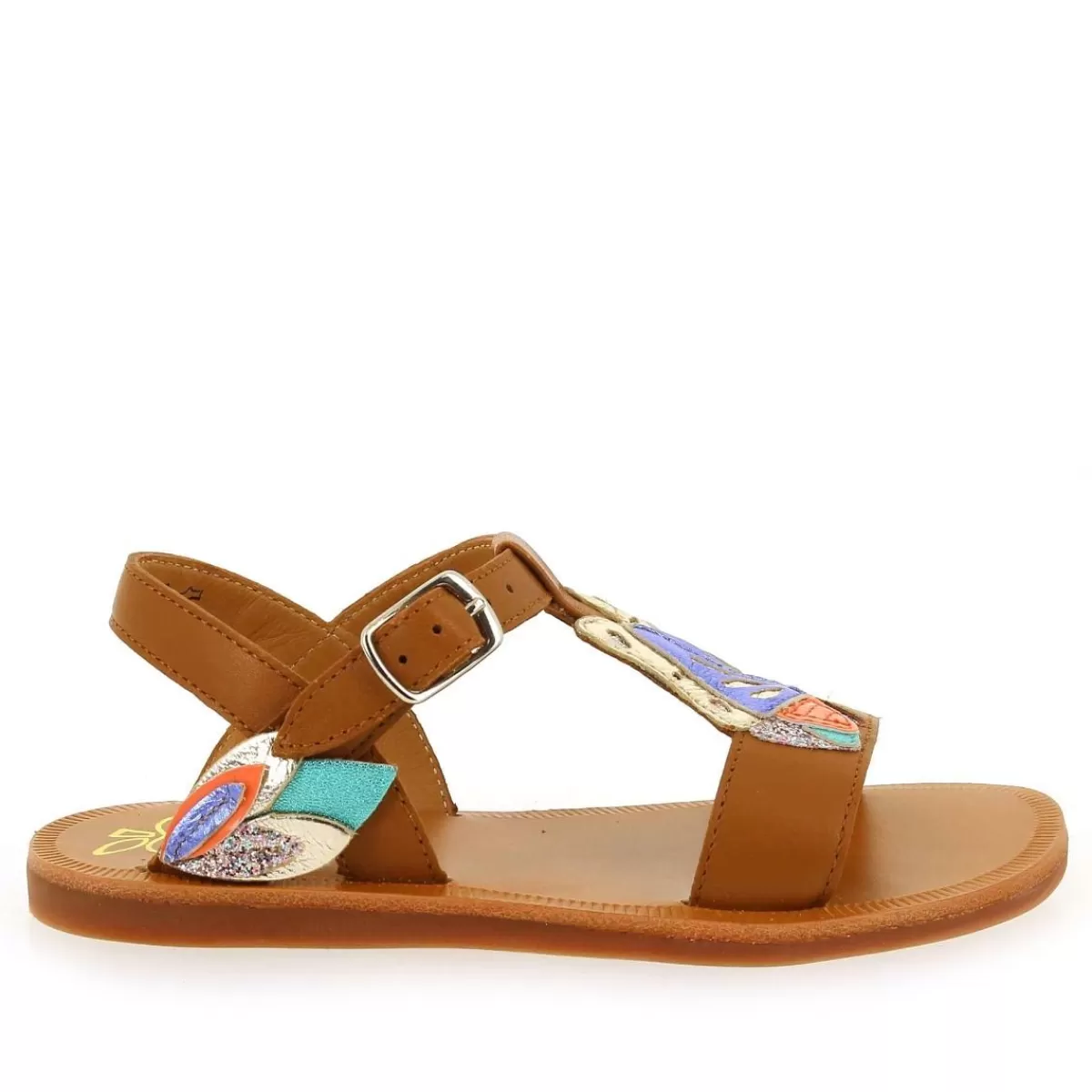 Pom d'api Sandale | Plagette Papillon - Camel Multi