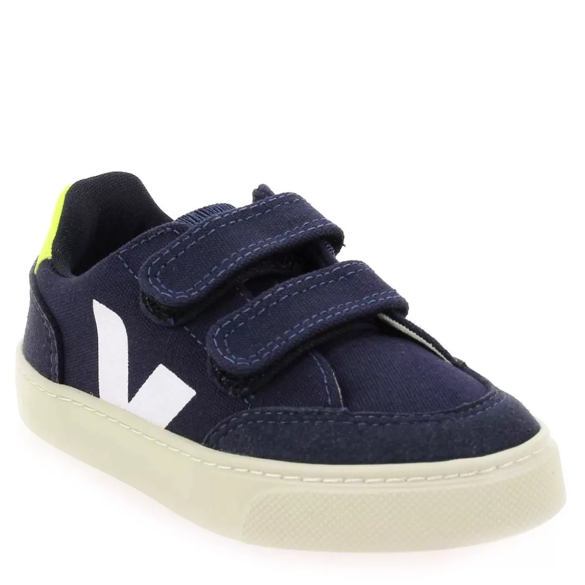 Veja Basket | Small V12 Velcro Canvas - Marine Jaune