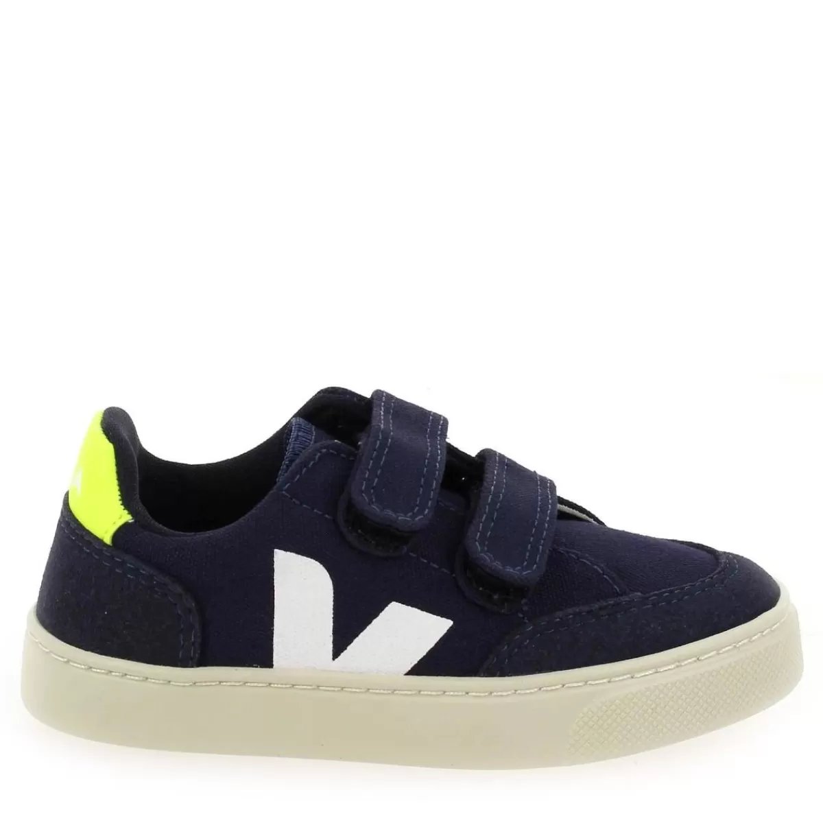 Veja Basket | Small V12 Velcro Canvas - Marine Jaune